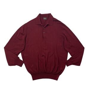 Neiman Marcus Sweater Mens 52 Burgundy Wool Collar Elastic Bottom Pullover *READ